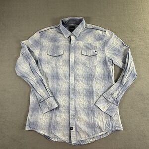 7 Diamonds Western Shirt Men's 2XL  Blue Plaid Long Sleeve Pearl Snap Cowboy